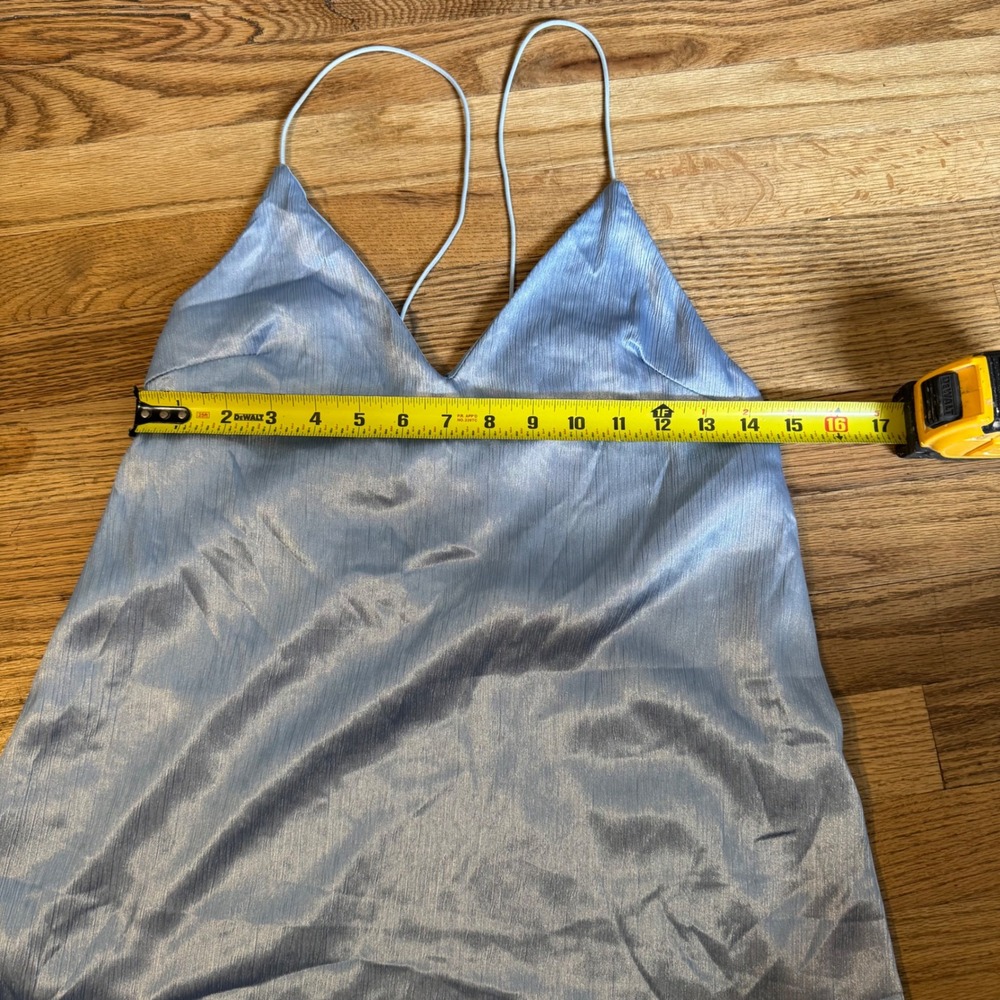 Urban Outfitters Blue Satin Crinkle Mini Slip Dress Strappy Back Size Medium‎ - Picture 3 of 7